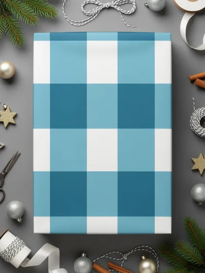 Blue and White Checkered Wrapping Paper Christmas Gift