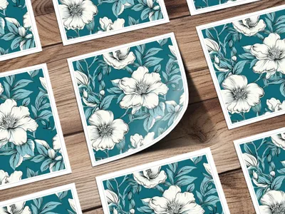 Teal Floral Seamless Pattern, White Flower Digital Paper, Fabric Design Download, Two Scales Included, Commercial Use - Moore and Mountain
