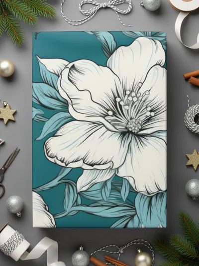 Teal Floral Seamless Pattern, White Flower Digital Paper, Fabric Design Download, Two Scales Included, Commercial Use - Moore and Mountain