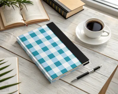 Blue and White Checkered Design Hardcover Notebook