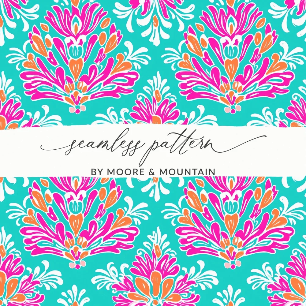 Teal Pink Damask Digital Paper, Seamless Pattern, Floral Repeat Pattern, Scrapbooking Paper, Commercial Use Digital Product - Moore and Mountain
