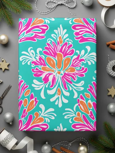 Teal Pink Damask Digital Paper, Seamless Pattern, Floral Repeat Pattern, Scrapbooking Paper, Commercial Use Digital Product - Moore and Mountain