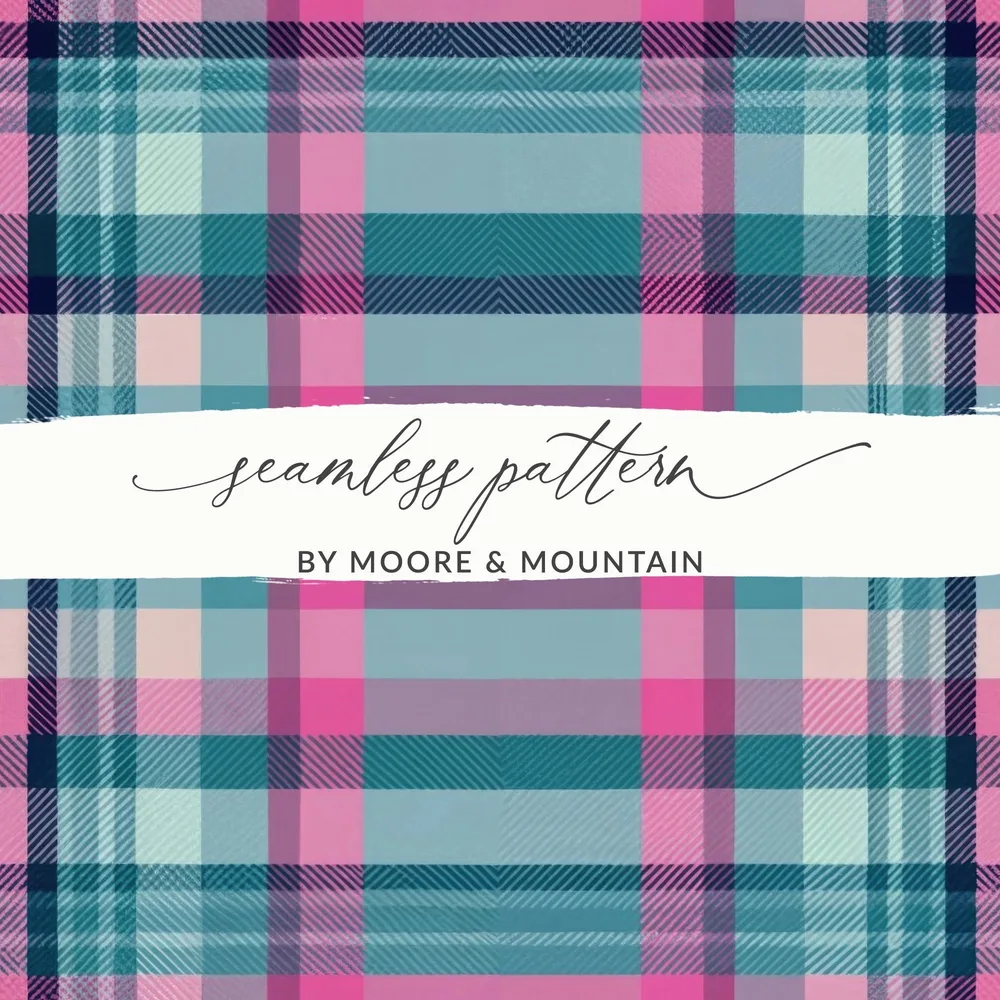 Teal Pink Plaid Digital Paper, Seamless Tartan Pattern, Commercial Use, Fabric Design, Scrapbook Paper, Digital Backgrounds - Moore and Mountain
