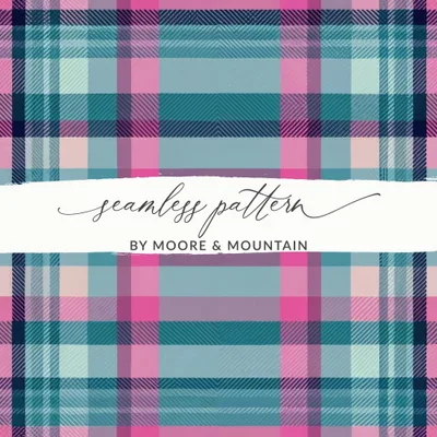 Teal Pink Plaid Digital Paper, Seamless Tartan Pattern, Commercial Use, Fabric Design, Scrapbook Paper, Digital Backgrounds