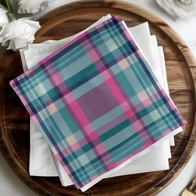 Teal Pink Plaid Digital Paper, Seamless Tartan Pattern, Commercial Use, Fabric Design, Scrapbook Paper, Digital Backgrounds - Moore and Mountain