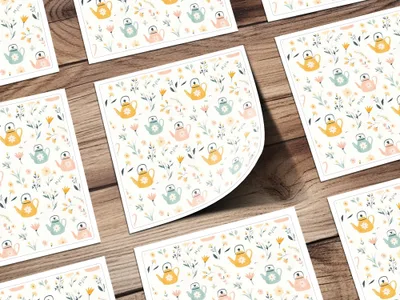 Teapot and Flowers Digital Paper, Seamless Pattern, Pastel Colors, Scrapbook Paper, Fabric Design, Digital Background, Digital Download - Moore and Mountain
