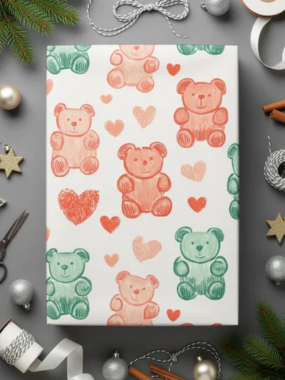 Teddy Bear Heart Digital Pattern, Seamless Kids Design, Nursery Art, Pastel Colors, Scrapbooking Paper, Fabric Print, Digital Download - Moore and Mountain