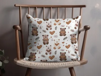 Teddy Bear Heart Seamless Pattern Digital, Nursery Decor, Cute Bear Pattern, Kid Fabric Design, Cartoon Animals, Commercial Use - Moore and Mountain