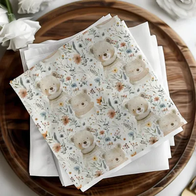 Teddy Bear Seamless Pattern, Floral Digital Paper, Watercolor Bear, Digital Fabric Design, Commercial Use, Digital Download - Moore and Mountain