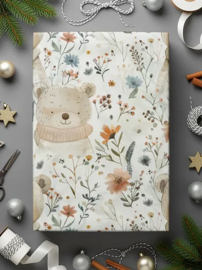 Teddy Bear Seamless Pattern, Floral Digital Paper, Watercolor Bear, Digital Fabric Design, Commercial Use, Digital Download - Moore and Mountain