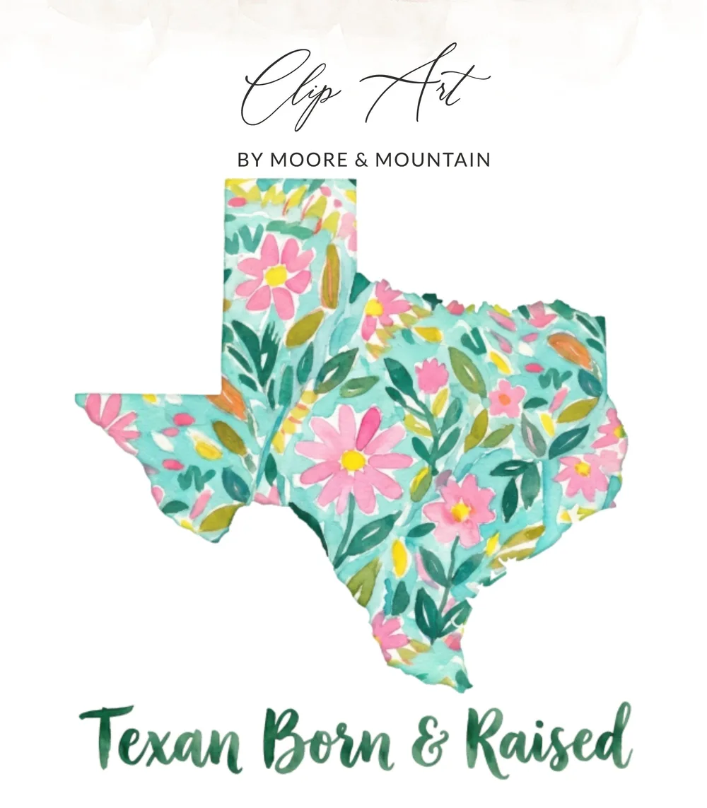 Texan Born & Raised T-Shirt Digital File, Watercolor Texas State Floral PNG Design, Southern Pride Gift, Home State Shirt