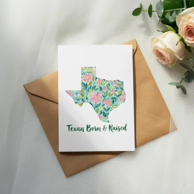 Texan Born & Raised T-Shirt Digital File, Watercolor Texas State Floral PNG Design, Southern Pride Gift, Home State Shirt