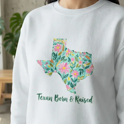 Texan Born & Raised T-Shirt Digital File, Watercolor Texas State Floral PNG Design, Southern Pride Gift, Home State Shirt
