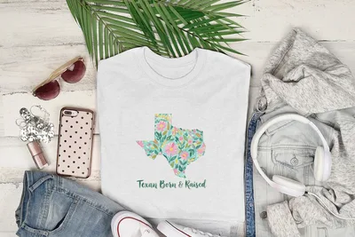 Texan Born & Raised T-Shirt Digital File, Watercolor Texas State Floral PNG Design, Southern Pride Gift, Home State Shirt