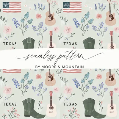 Texas Background Digital Paper, Western Seamless Pattern, Country Floral Background, Americana Instant Download, Texas Seamless Pattern