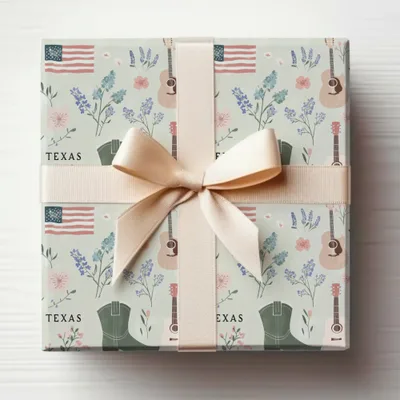 Texas Themed Gift Wrap with Floral and Guitar Pattern