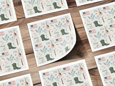 Texas Themed Floral and Guitar Pattern Sticker Sheet