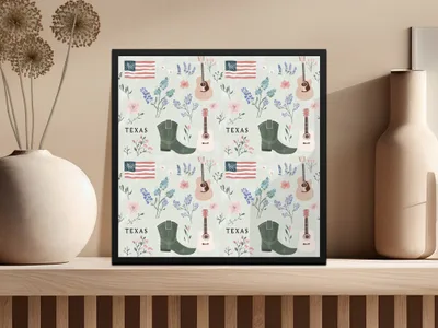 Texas Themed Wall Art with Boots and Guitars Print