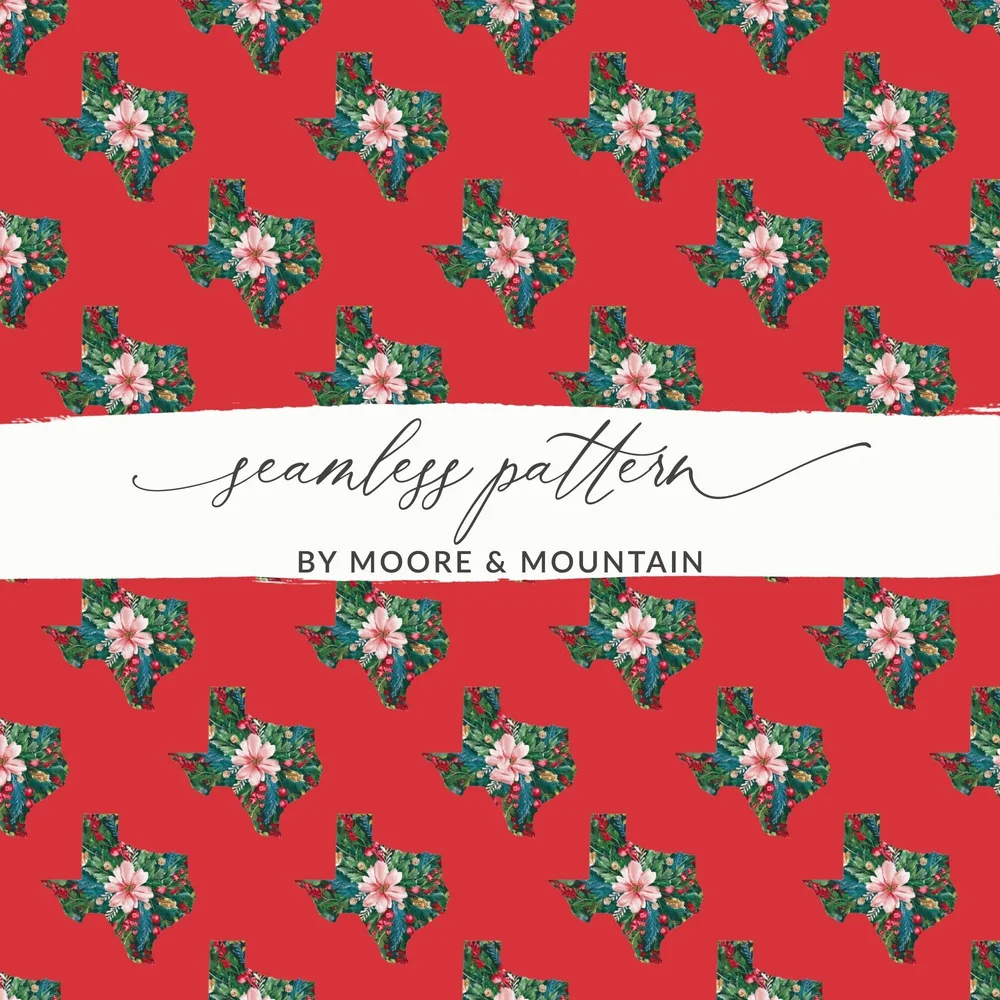 Texas Christmas Digital Paper, Seamless Pattern, Floral Texas, Holiday Pattern, 12x12 JPEG, Printable Fabric, Scrapbooking - Moore and Mountain