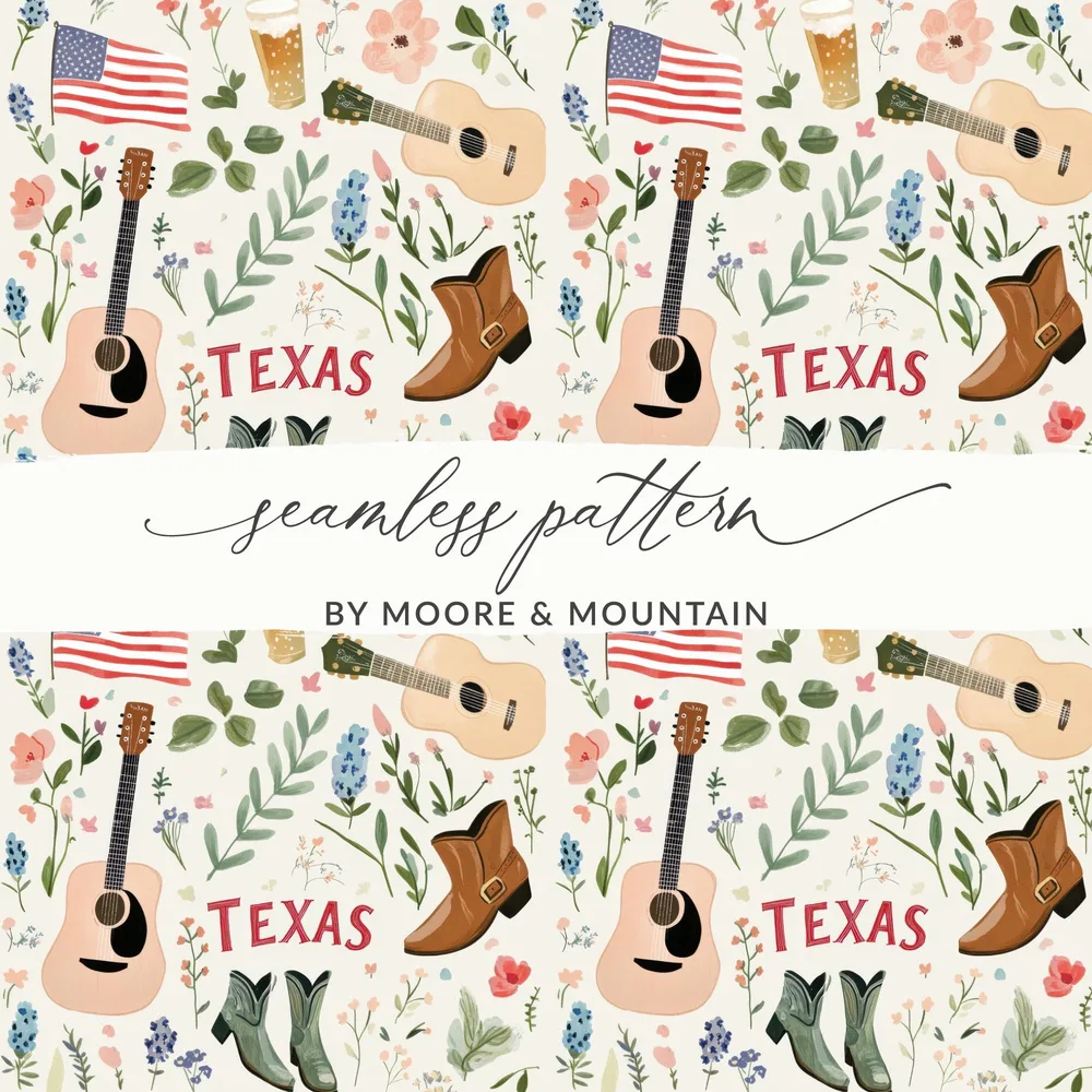 Texas Themed Seamless Pattern With Guitars and Boots