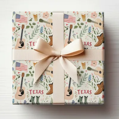 Texas Themed Gift Wrapping Paper with Country Icons