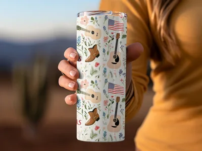 Patriotic Guitar Floral Design Tumbler Travel Mug