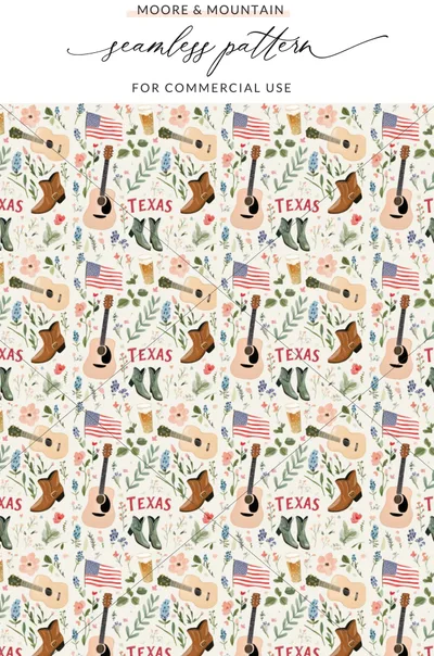 Texas Themed Seamless Pattern for Commercial Use
