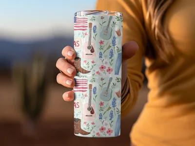 Colorful Texas Themed Floral Guitar Insulated Tumbler