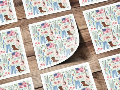 Texas Themed Stickers with Flag Boots Jeans Design