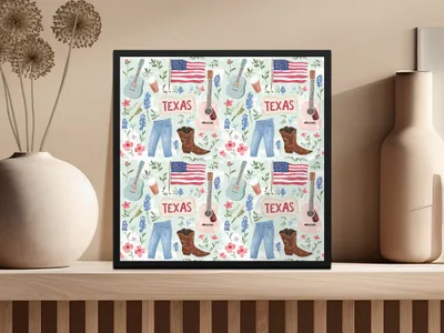 Texas Themed Illustrated Art Print for Home Decor
