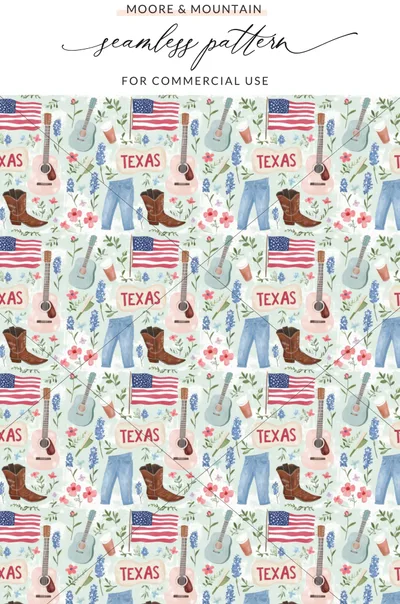 Texas Theme Seamless Pattern for Commercial Use