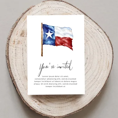 Invitation with Texas flag and "You're invited" text.