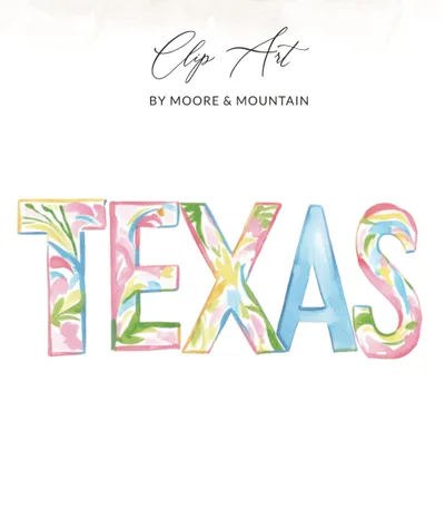Texas Preppy Digital Art, Watercolor Floral PNG SVG Clipart, Vibrant Colorful State, Commercial Use Download, Retro Rainbow Graphics, Trendy
