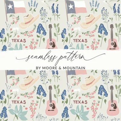 Texas Wildflower Digital Art PNG | Bluebonnet Cowboy Hat Guitar Texas Flag Southern Country Design File
