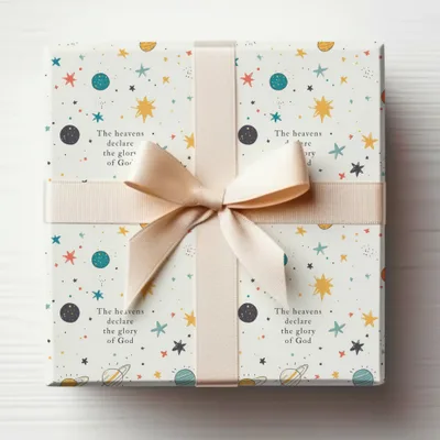 Space Themed Gift Wrap With Bible Verse Design