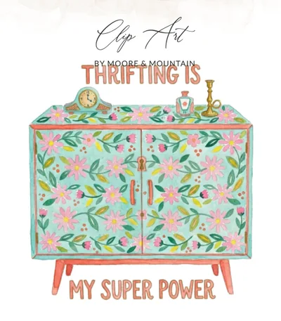 Thrifting Is My Super Power Digital Art Print, Thrifter Gift, Vintage Lover Decor, Boho Wall Art, Quirky Watercolor Illustration Printable