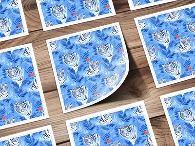 Tiger Among Blue Leaves and Orange Flowers Digital - Moore and Mountain