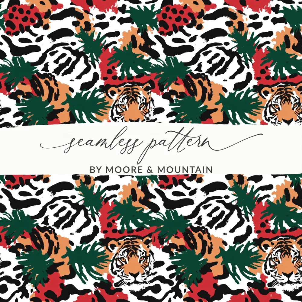 Tiger Jungle Digital Paper, Seamless Pattern, Animal Print, Scrapbook Paper, Fabric Design, 12x12 JPEG Files, Digital Download - Moore and Mountain