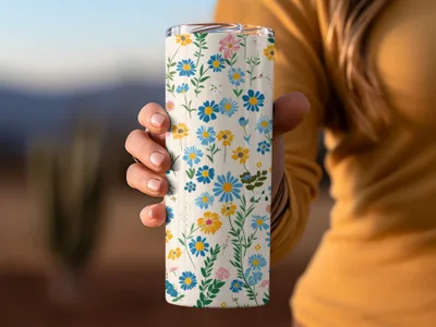 Floral Pattern Tall Insulated Tumbler Drinking Cup