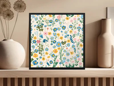 Colorful Floral Pattern Framed Artwork for Home Decor