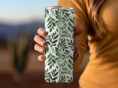 Green Leaf Pattern Insulated Tumbler Drinkware Cup