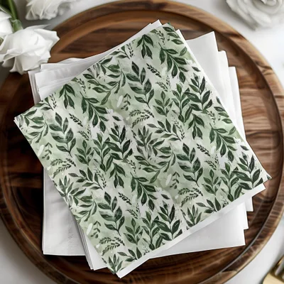 Elegant Botanical Design Green Leaf Paper Napkin