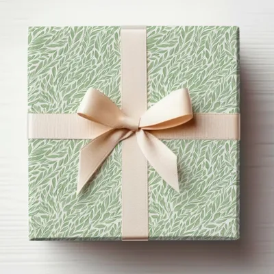 Elegant Green Leaf Pattern Gift Box with Ribbon