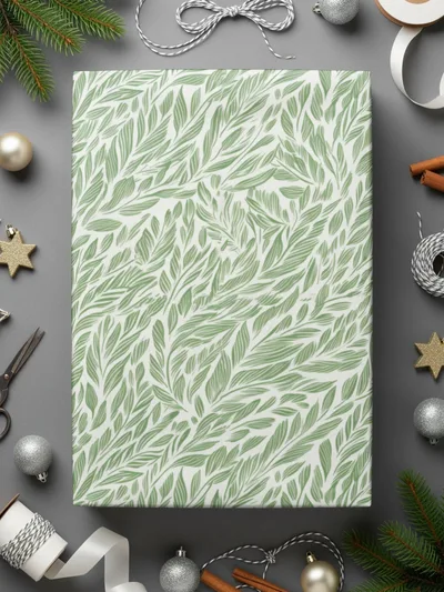 Elegant Green Leaf Pattern Gift Wrapping Paper