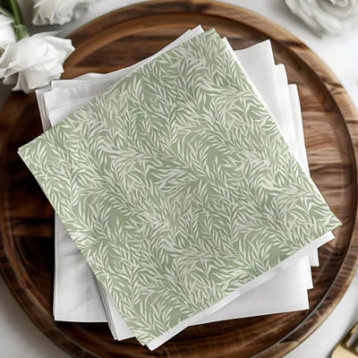 Elegant Green Leaf Pattern Dinner Napkin Set