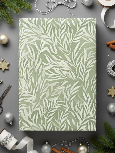 Elegant Green and White Leaf Pattern Wrapping Paper