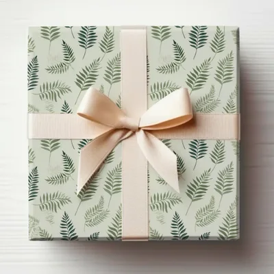 Elegant Green Leaf Patterned Gift Wrap Box