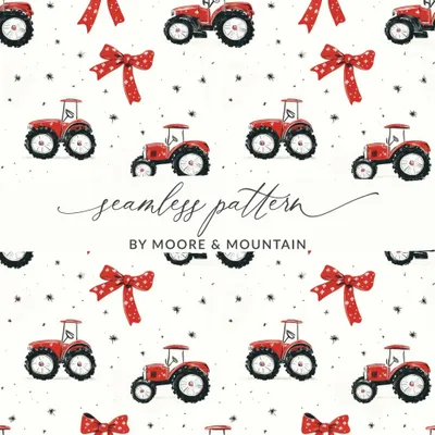 Tractor Seamless Pattern Digital, Farm Vehicle Pattern, Red Bows Print, Farmhouse Fabric Design, Country Style Digital Paper, JPEG Files