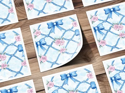 Trellis Floral Bow Watercolor Pattern Seamless Grandmillenial Digital - Moore and Mountain