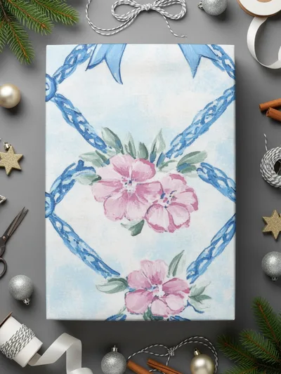 Trellis Floral Bow Watercolor Pattern Seamless Grandmillenial Digital - Moore and Mountain